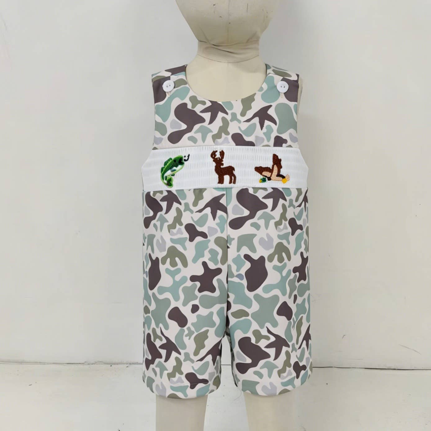 Muted Camo Smocked Baby Jon Jon