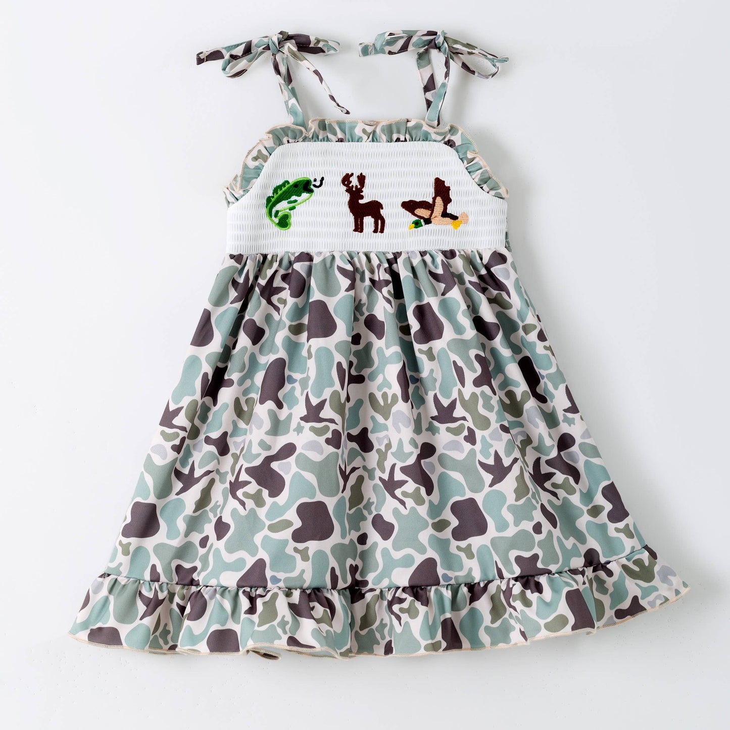 Daddy's Hunting partner Camo Smocked Girls Dress