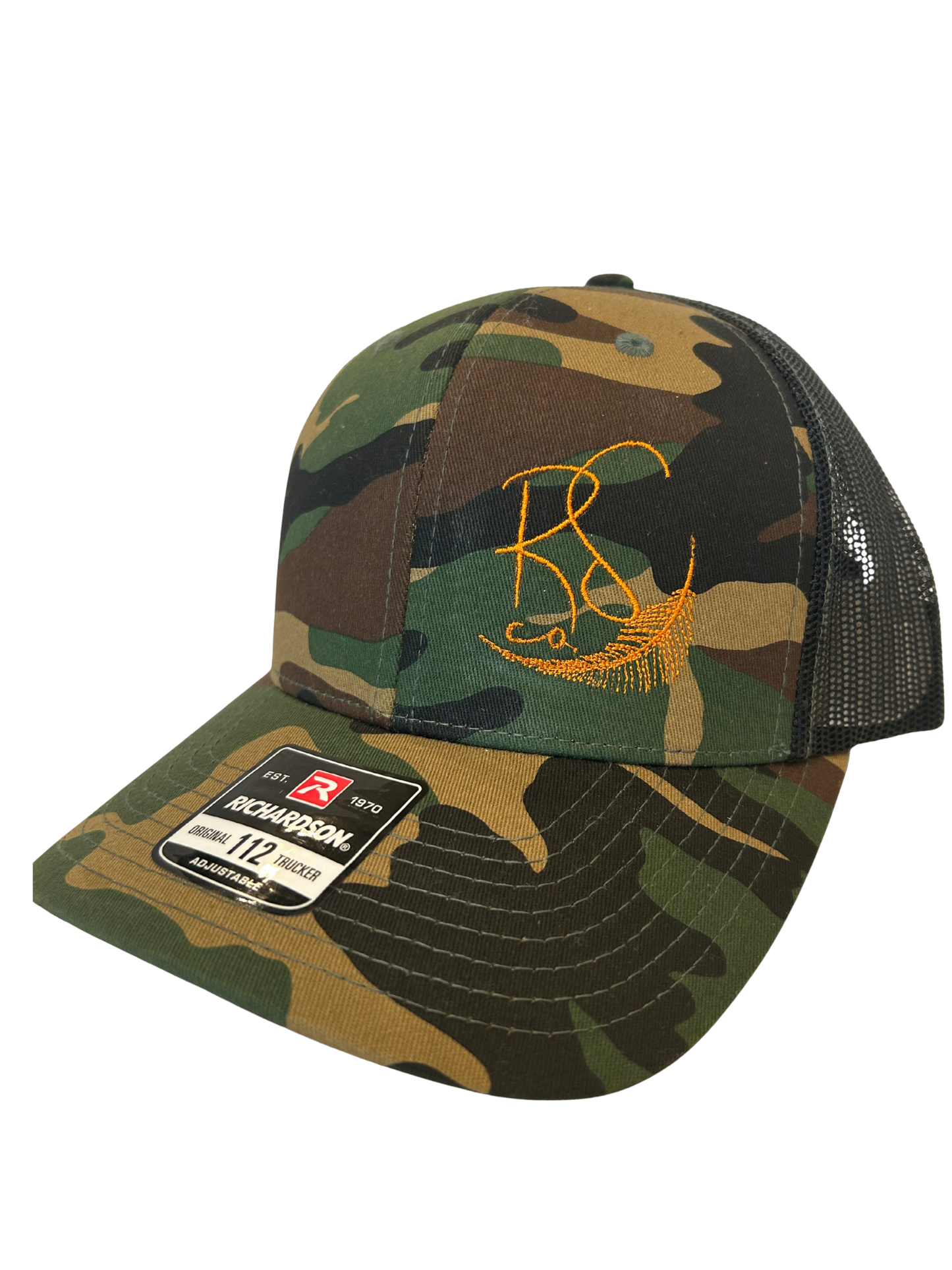 Rural South Company – Army Camo RS Trucker Hat (Orange Logo)