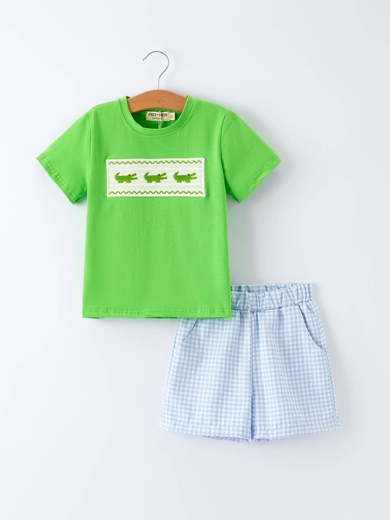 Toddler Boys Summer Gator Embroidered Plaid Shorts Set