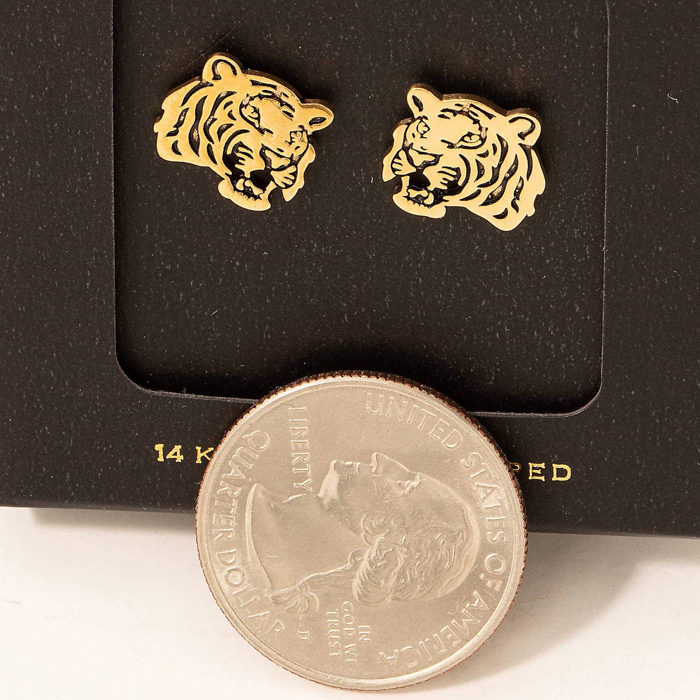 Secret Box Gold Dipped Tiger Head Stud Earrings