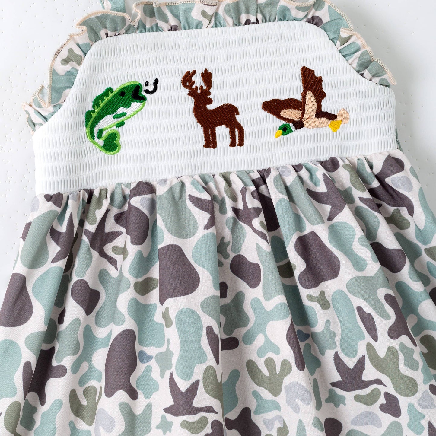 Daddy's Hunting partner Camo Smocked Girls Dress