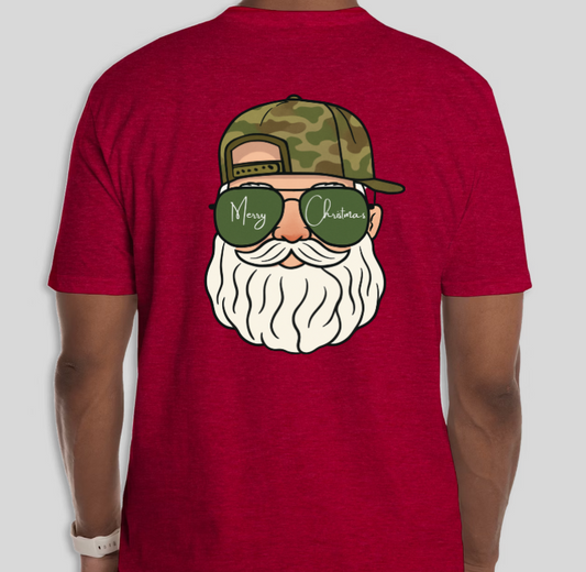 🎅 Southern Santa Christmas Tee – Camo Hat Edition
