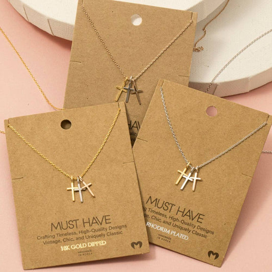 Triple Cross Pendant Necklace
